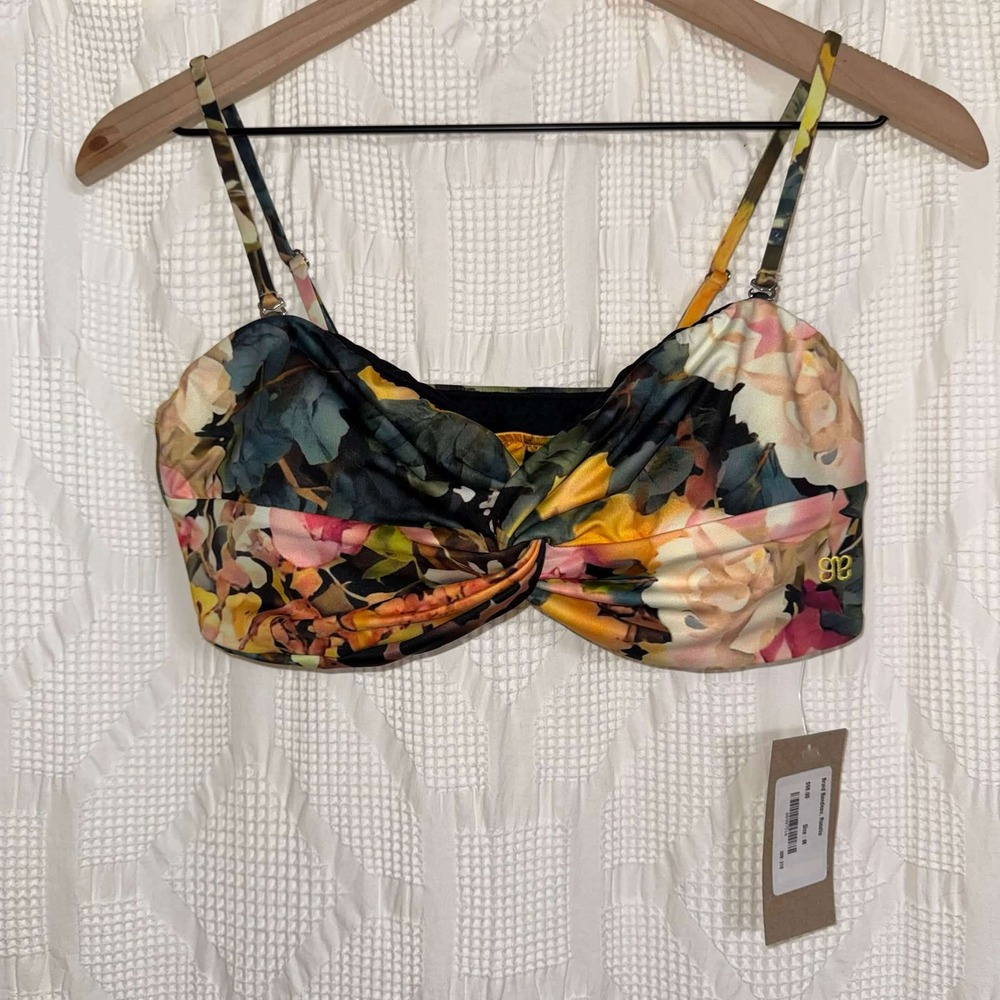 NEW Albion Fit Braid Bandeau Rosalia Floral Bikini Top Medium Beach Vacation